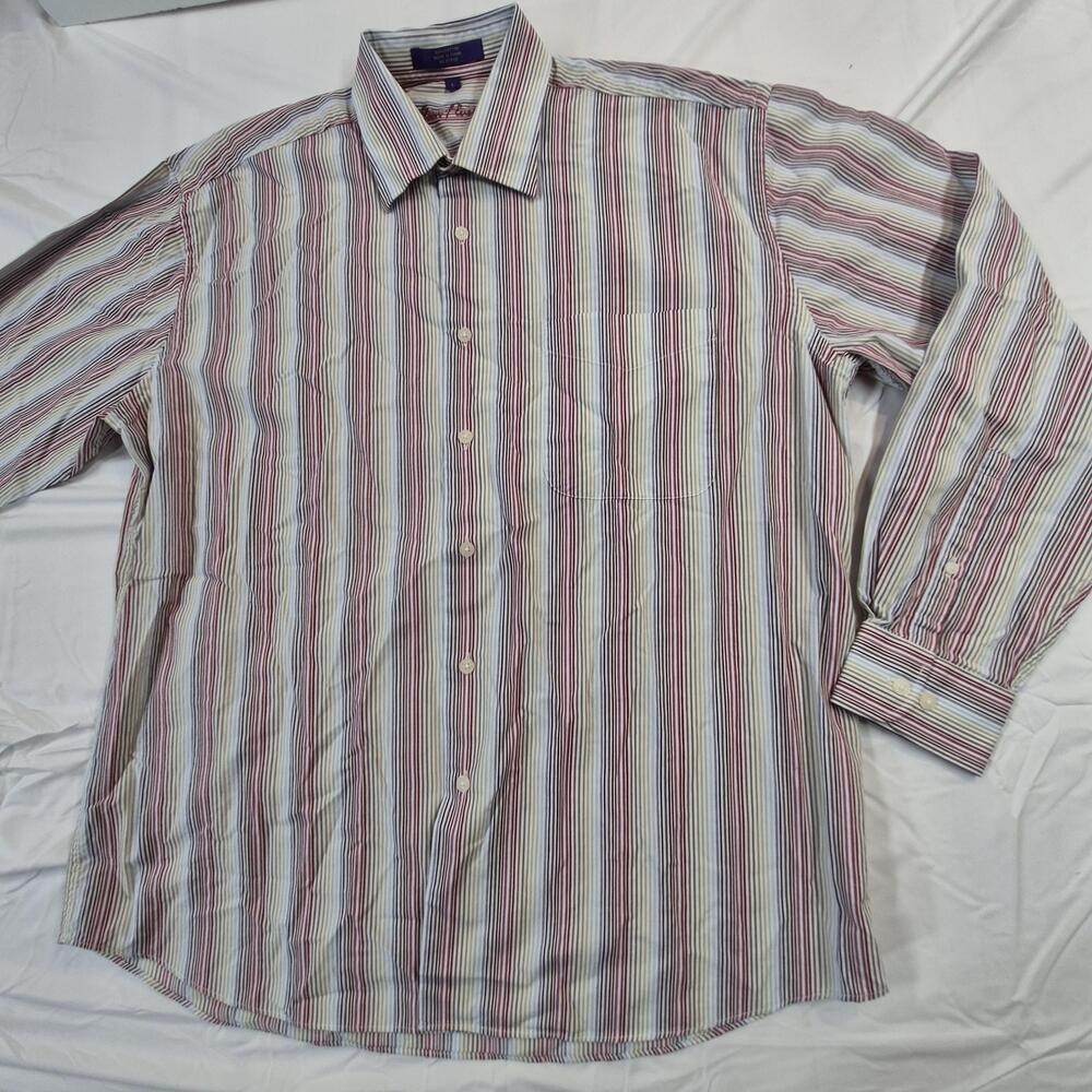 Alan Flusser Shirt Mens Large Multicolor Stripe Long Sleeve Button Up Cotton